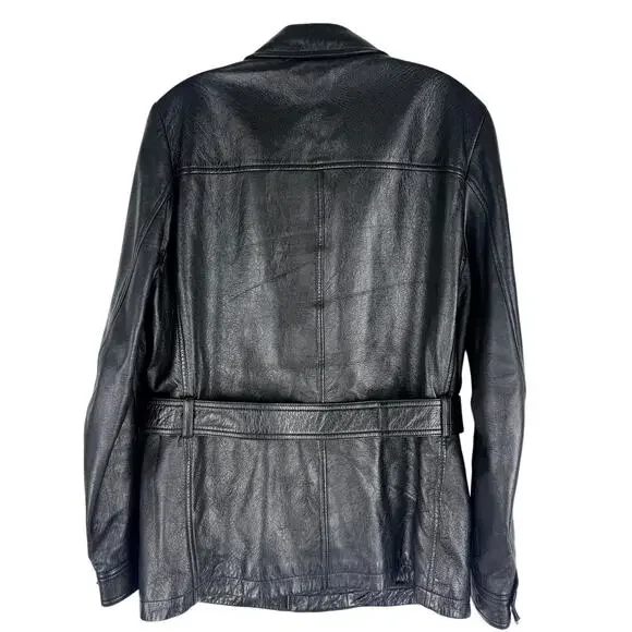 Saint Laurent Saharienne Lambskin Leather Belted Jacket K-Pop Black Mens Size 52 - Picture 6 of 11